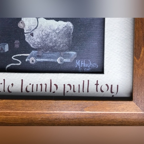 Vintage Mary Hughes Rustic Pull Toy Print In Frame Primitive Farmhouse Cottage - Picture 2 of 3